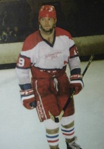 “Brent Sapergia playing for the Solihull Barons — legendary Canadian goal scorer in British hockey.”